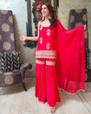 Exclusive Hot Pink Soft Georgette Sequence Work Gharara Suit With Dupatta