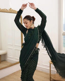 Ready To Wear Dark Green Soft Georgette Digital Printed Saree With Blouse
