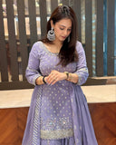Ready To Wear Lilac Soft Georgette Embroidery Work Sharara Suit With Dupatta