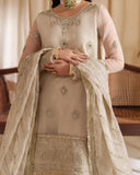 Ready To Wear Cream Organza Silk Embroidery Work Palazo Suit With Dupatta