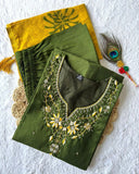 Exclusive Pink-Mehendi Roman Silk Hand Work Pant Suit With Dupatta