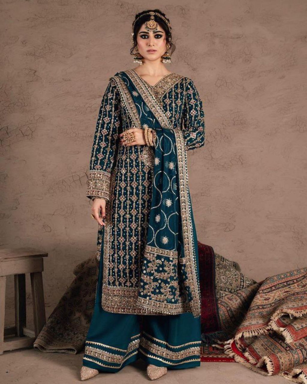 Ready To Wear Rama Pure Georgette Embroidery Work Palazo Suit With Dupatta