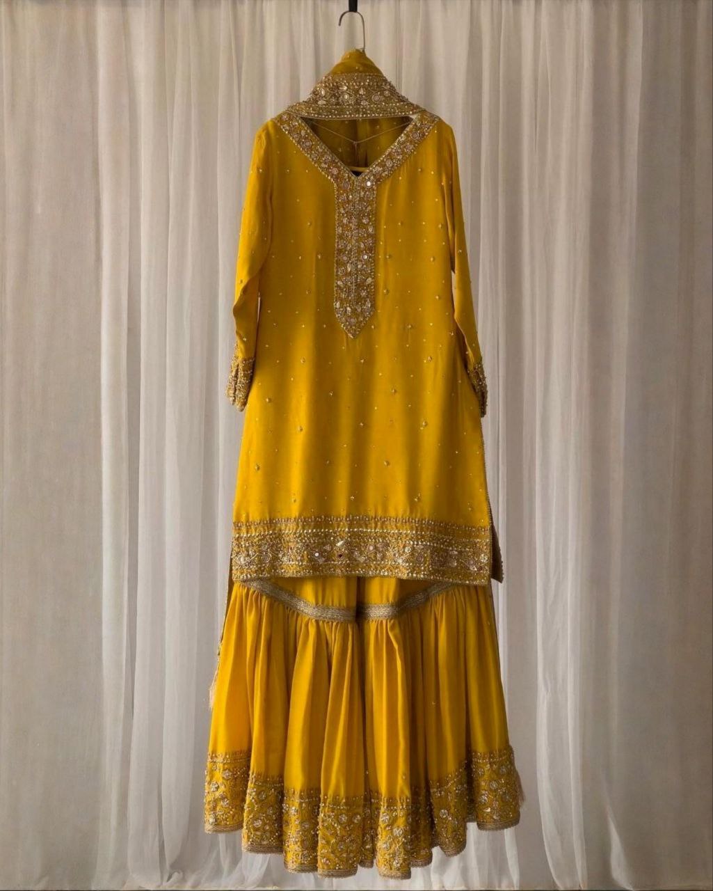 Ready To Wear Yellow Soft Georgette Embroidery Work Gharara Suit With Dupatta