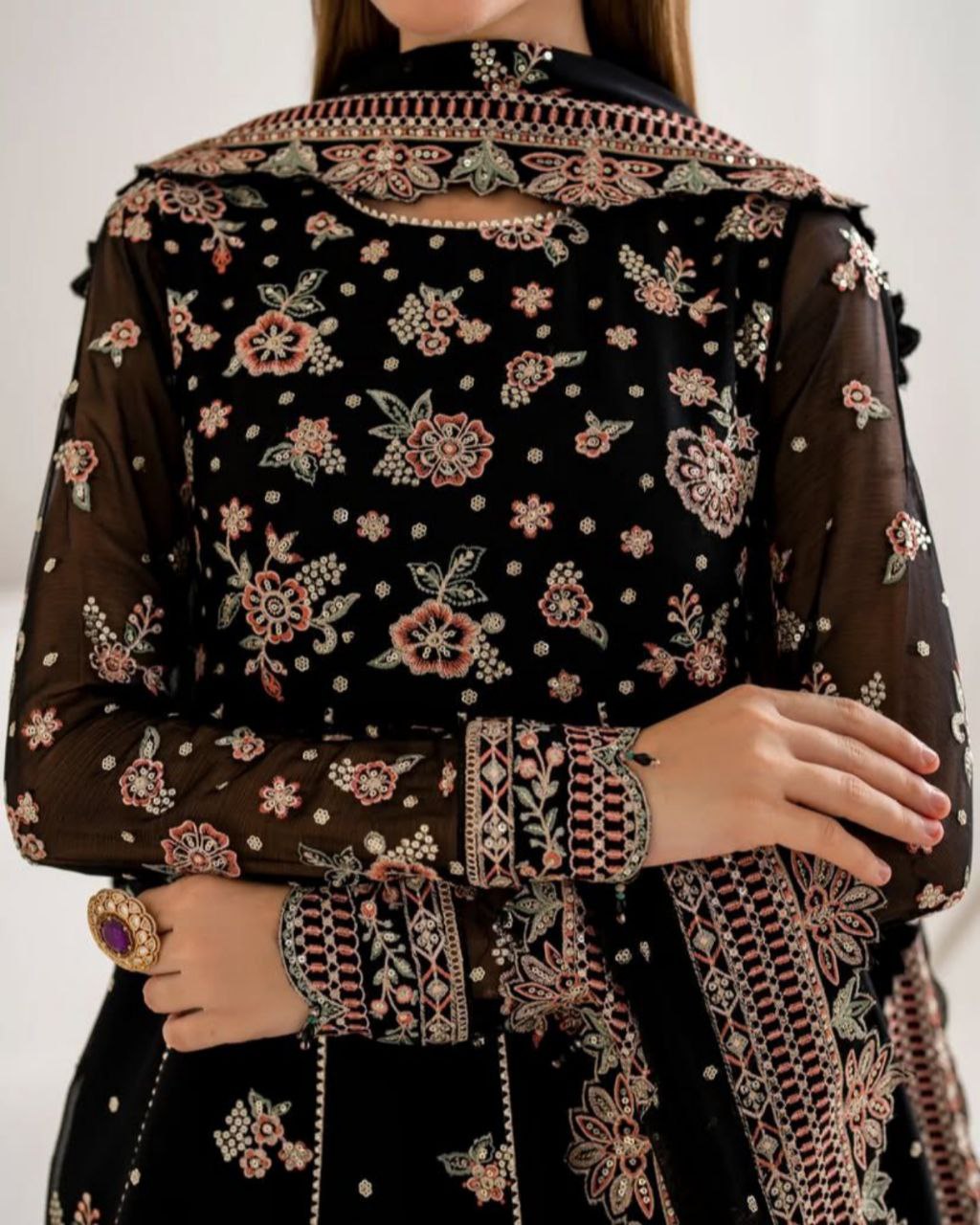 Ready To Wear Black Soft Georgette Embroidery Work Anarkali Suit With Dupatta