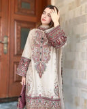 Ready To Wear Cream Silk Embroidery Work Farshi Suit With Dupatta