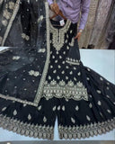 Ready To Wear Black Silk Embroidery Work Sharara Suit With Dupatta
