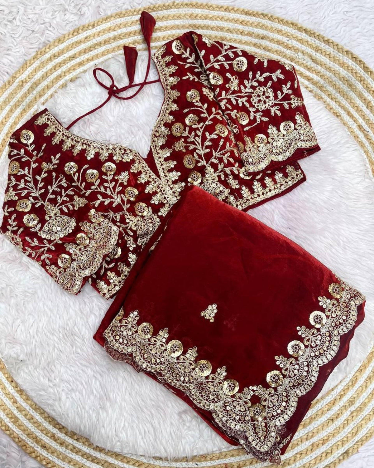 Ready To Wear Red , Pink , Maroon & Purple Silk Embroidery Work Saree With Blouse
