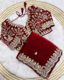 Ready To Wear Red , Pink , Maroon & Purple Silk Embroidery Work Saree With Blouse