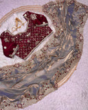 Ready To Wear Red , Blue , Green & Purple Silk Embroidery Work Saree With Blouse