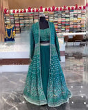 Ready To Wear Rama Faux Georgette Embroidery Work Lehenga Choli With Koti