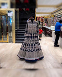 Ready To Wear Neavy Blue Faux Georgette Embroidery Work Lehenga Choli With Pink Dupatta