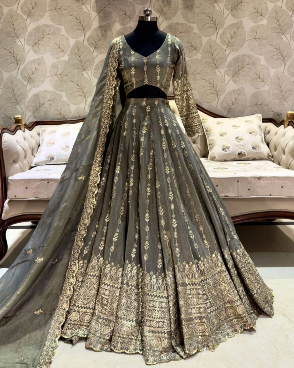 Ready To Wear Grey Georgette Embroidery Work Lehenga Choli With Dupatta