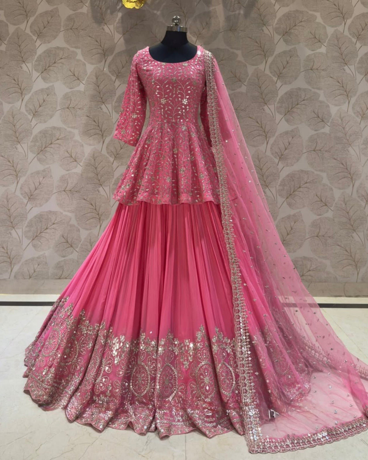 Ready To Wear Pink Faux Georgette Embroidery Work Lehenga Choli With Dupatta