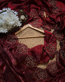 Ready To Wear Red Silk Hand Work Saree With Blouse