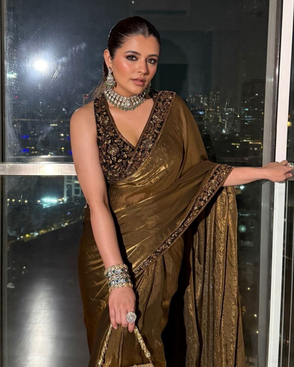Ready To Wear Copper Golden Pure Silk Embroidery Work Saree With Blouse