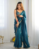 Ready To Wear Pink , Onion & Morpinch Tissue Silk Embroidery Work Saree With Blouse