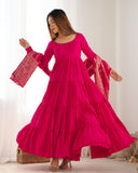 Ready To Wear Hot Pink & Light Purple Pure Crep Embroidery Work Anarkali Suit With Dupatta