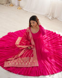 Ready To Wear Hot Pink & Light Purple Pure Crep Embroidery Work Anarkali Suit With Dupatta