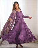 Ready To Wear Hot Pink & Light Purple Pure Crep Embroidery Work Anarkali Suit With Dupatta