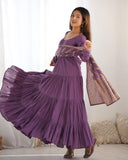 Ready To Wear Hot Pink & Light Purple Pure Crep Embroidery Work Anarkali Suit With Dupatta