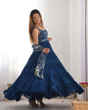 Ready To Wear Blue & Rust Soft Georgette Embroidery Work Anarkali Suit With Dupatta