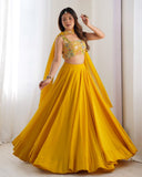 Ready To Wear Red & Yellow Faux Georgette Embroidery Work Lehenga Choli With Dupatta