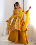 Ready To Wear Yellow Roman Silk Digital Printed Sharara Suit With Dupatta