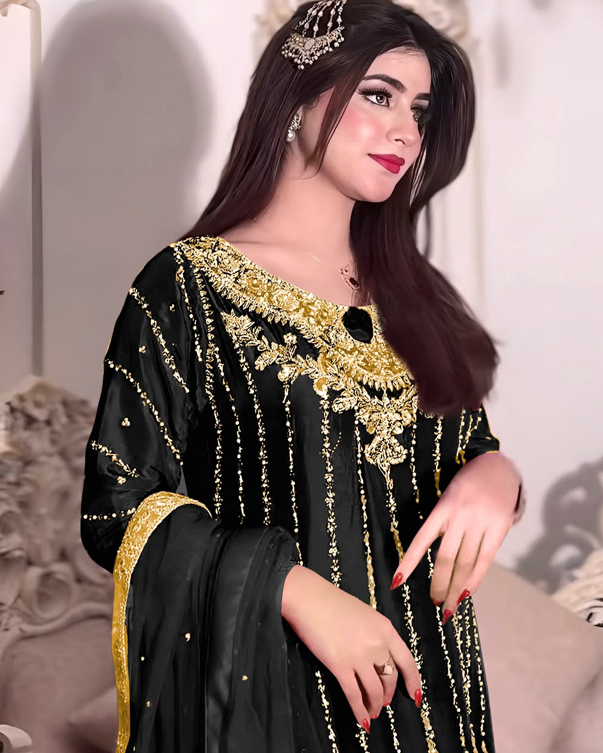 Exclusive Multi Chinon Silk Embroidery Work Pakistani Suit With Dupatta