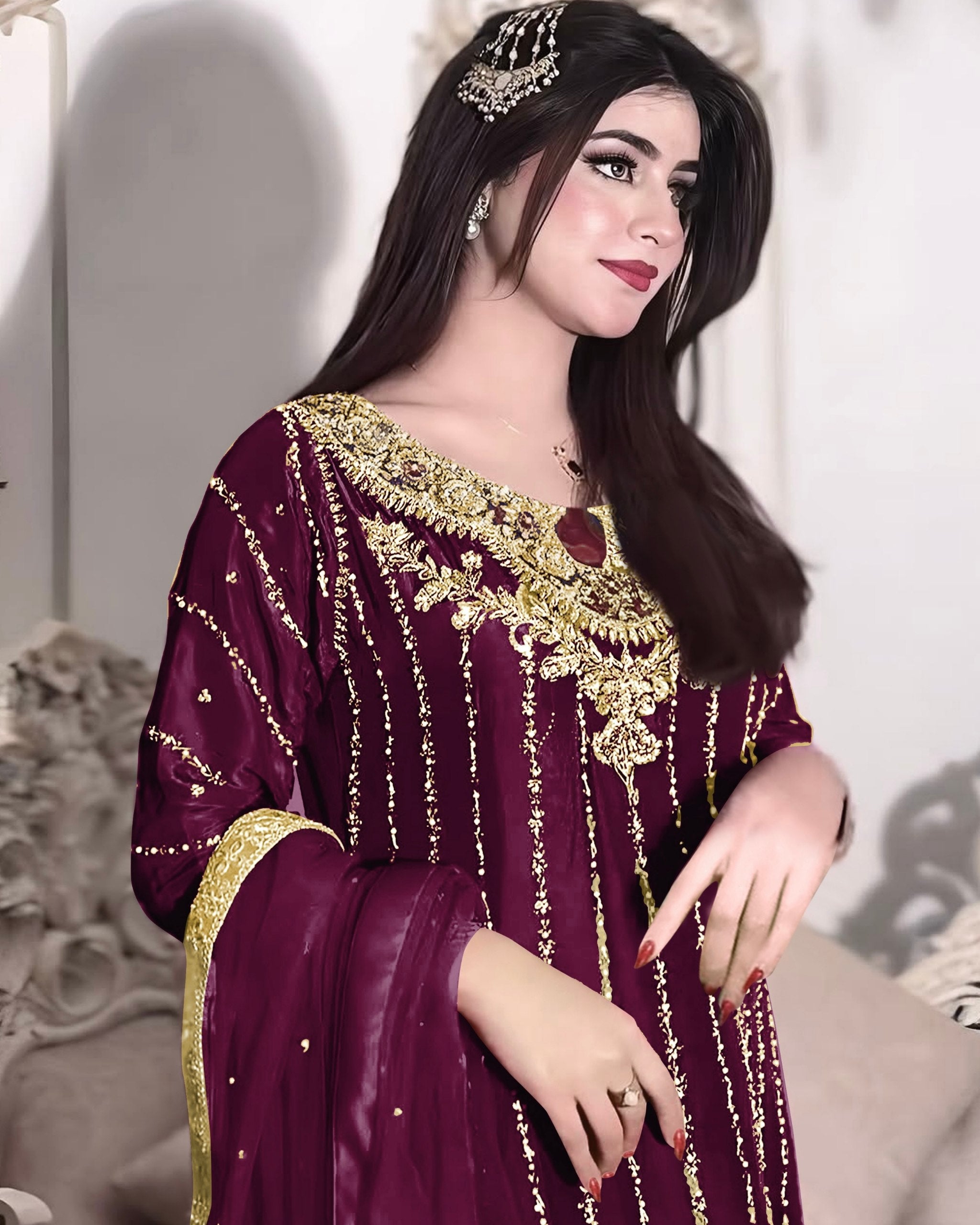 Exclusive Multi Chinon Silk Embroidery Work Pakistani Suit With Dupatta