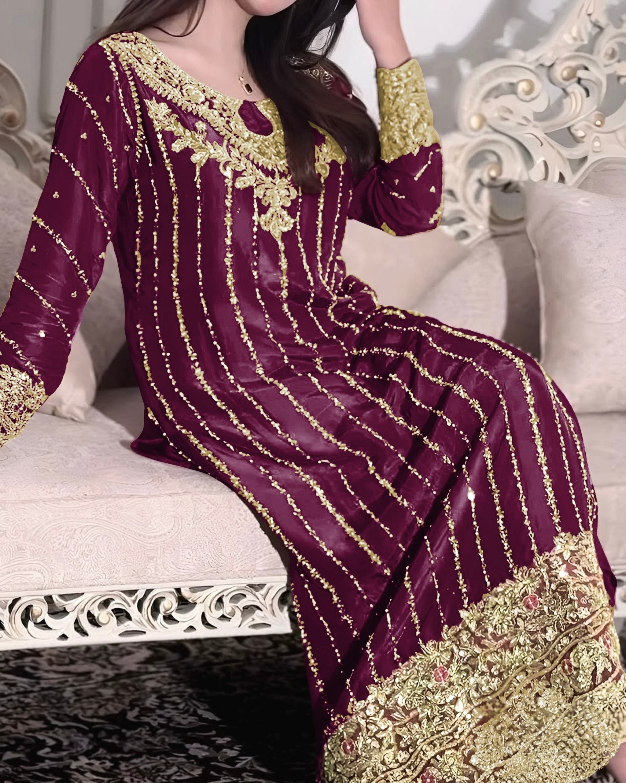 Exclusive Multi Chinon Silk Embroidery Work Pakistani Suit With Dupatta
