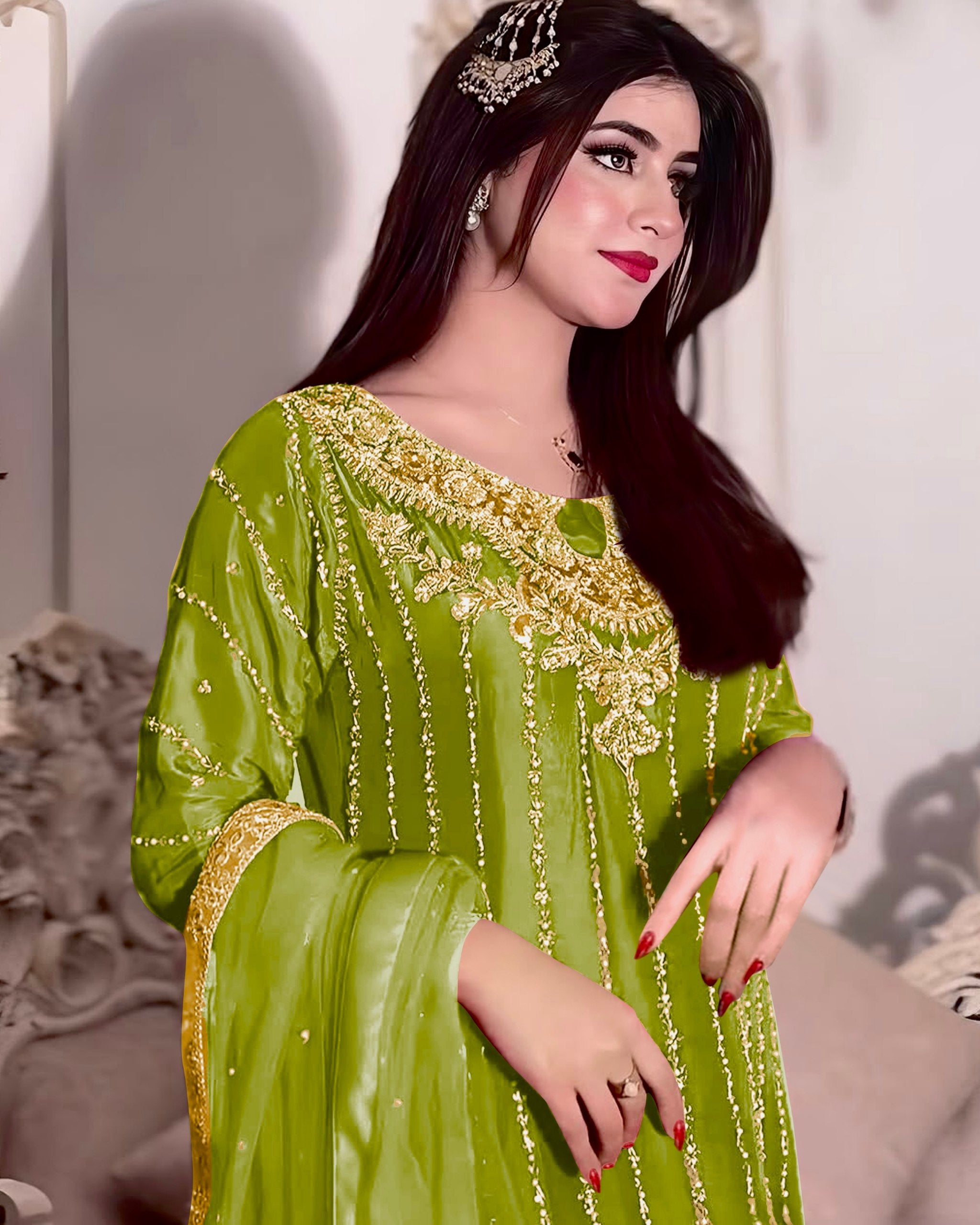 Exclusive Multi Chinon Silk Embroidery Work Pakistani Suit With Dupatta