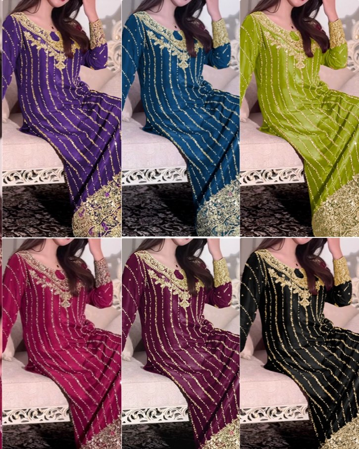 Exclusive Multi Chinon Silk Embroidery Work Pakistani Suit With Dupatta