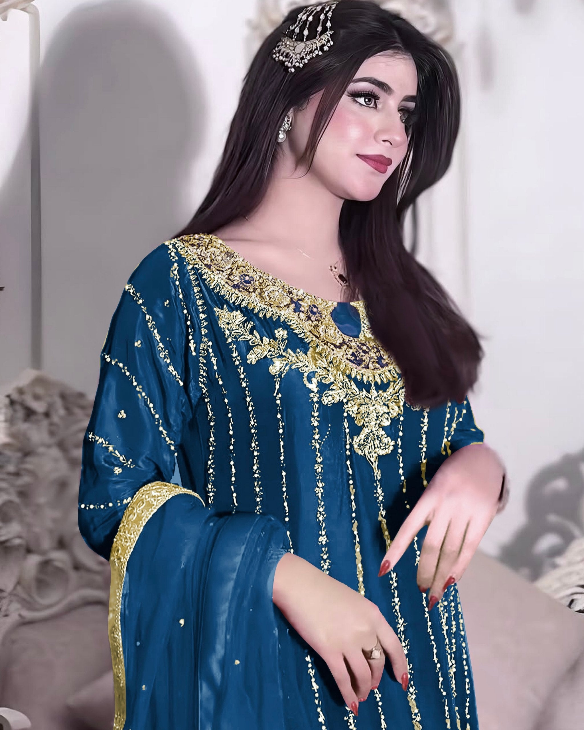 Exclusive Multi Chinon Silk Embroidery Work Pakistani Suit With Dupatta