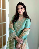 Ready To Wear Sea Green Silk Sequence Work Salwar Suit With Dupatta