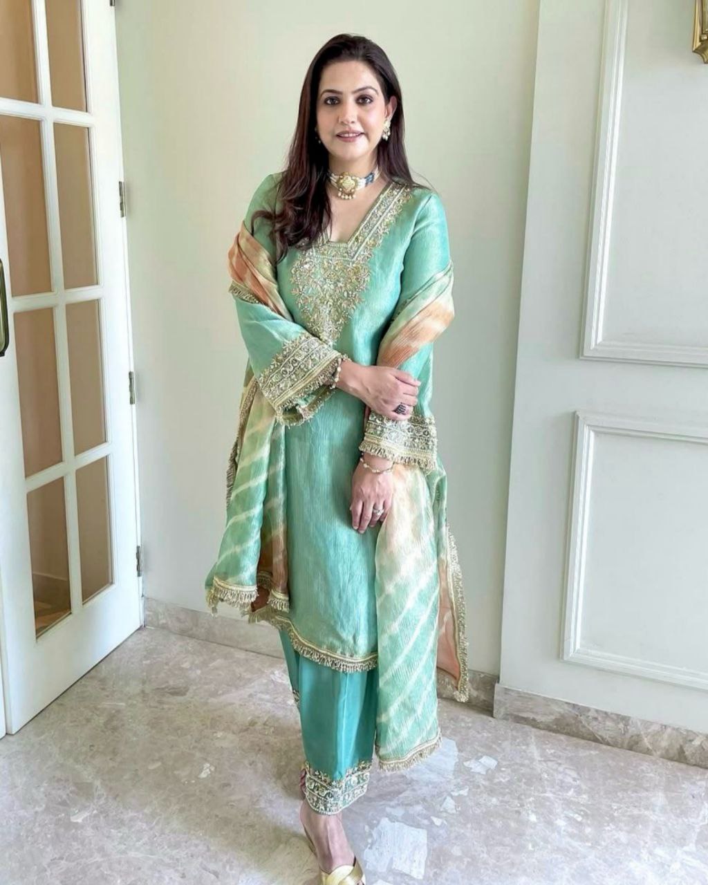 Ready To Wear Sea Green Silk Sequence Work Salwar Suit With Dupatta