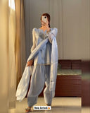 Ready To Wear Powder Blue Jimmy Silk Embroidery Work Farshi Suit With Dupatta