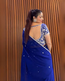 Ready To Wear Blue , Orange & Pink Soft Georgette Embroidery Work Lehenga Saree With Blouse