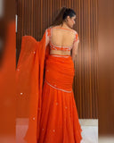 Ready To Wear Blue , Orange & Pink Soft Georgette Embroidery Work Lehenga Saree With Blouse
