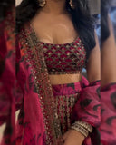 Ready To Wear Dark Pink Organza Silk Embroidery Work Lehenga Choli With Dupatta