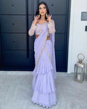 Ready To Wear Light Purple Silk Embroidery Work Lehenga Saree With Blouse