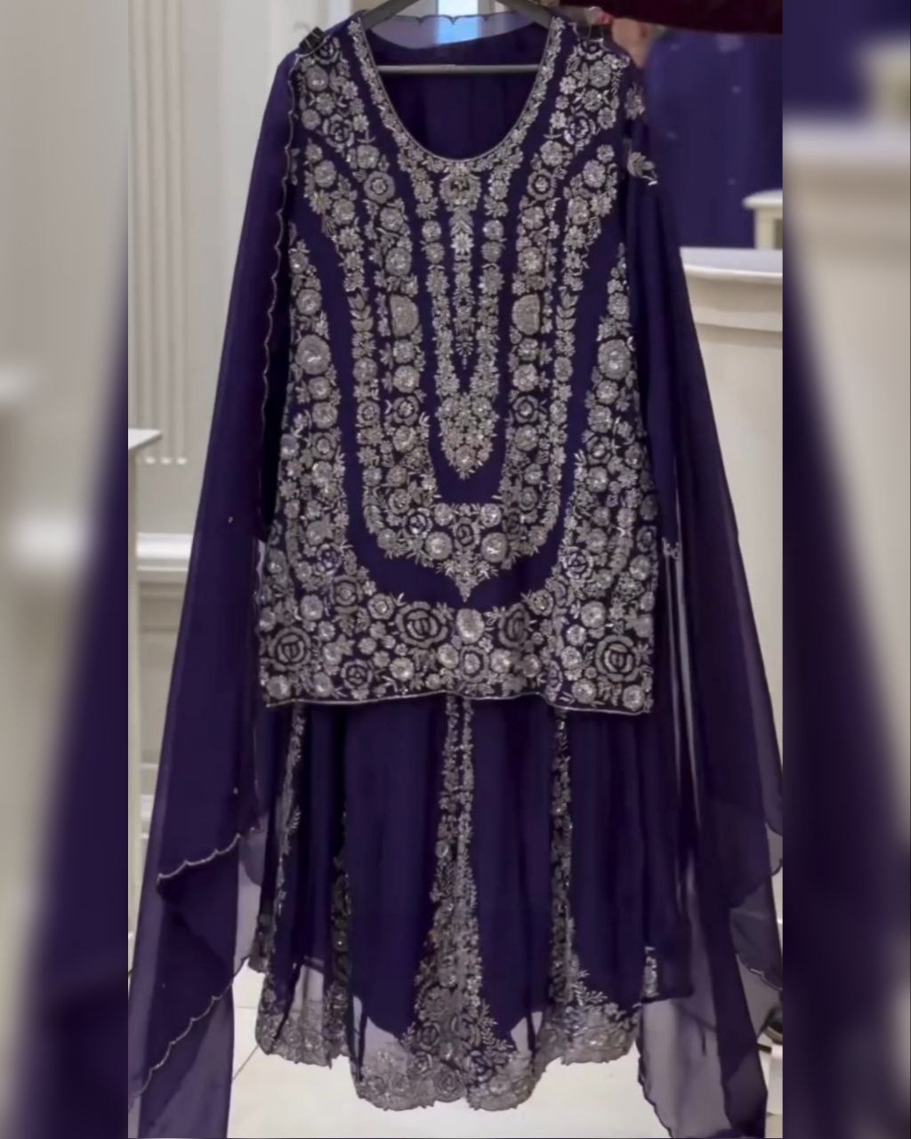 Ready To Wear Red , Blue & Purple Soft Georgette Embroidery Work Sharara Suit With Dupatta