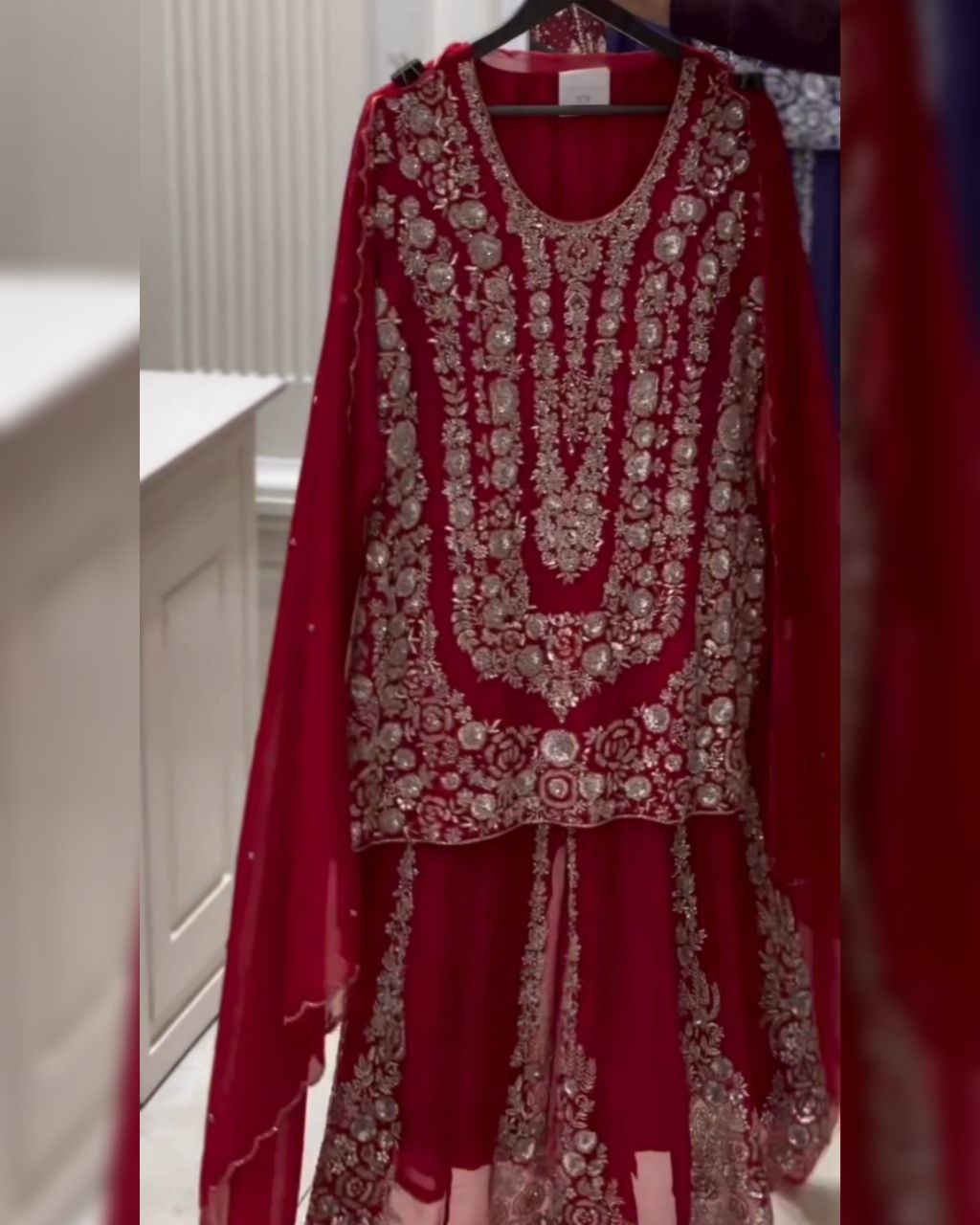 Ready To Wear Red , Blue & Purple Soft Georgette Embroidery Work Sharara Suit With Dupatta