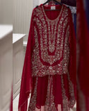 Ready To Wear Red , Blue & Purple Soft Georgette Embroidery Work Sharara Suit With Dupatta