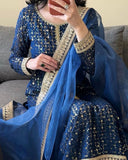 Ready To Wear Royal Blue Soft Georgette Sequence Work Pakistani Suit With Dupatta