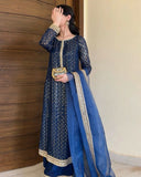 Ready To Wear Royal Blue Soft Georgette Sequence Work Pakistani Suit With Dupatta