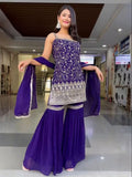 Ready To Wear Blue Soft Georgette Embroidery Work Gharara Suit With Dupatta