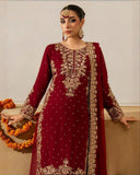 Ready To Wear Maroon Soft Georgette Embroidery Work Palazo Suit With Dupatta