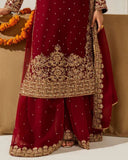 Ready To Wear Maroon Soft Georgette Embroidery Work Palazo Suit With Dupatta