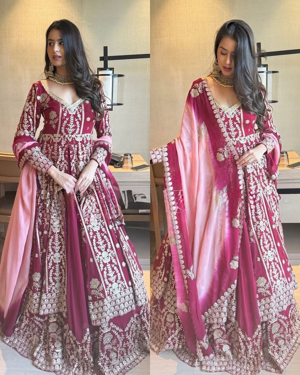 Exclusive Mauve Soft Georgette Embroidery Work Anarkali Lehenga With Dupatta
