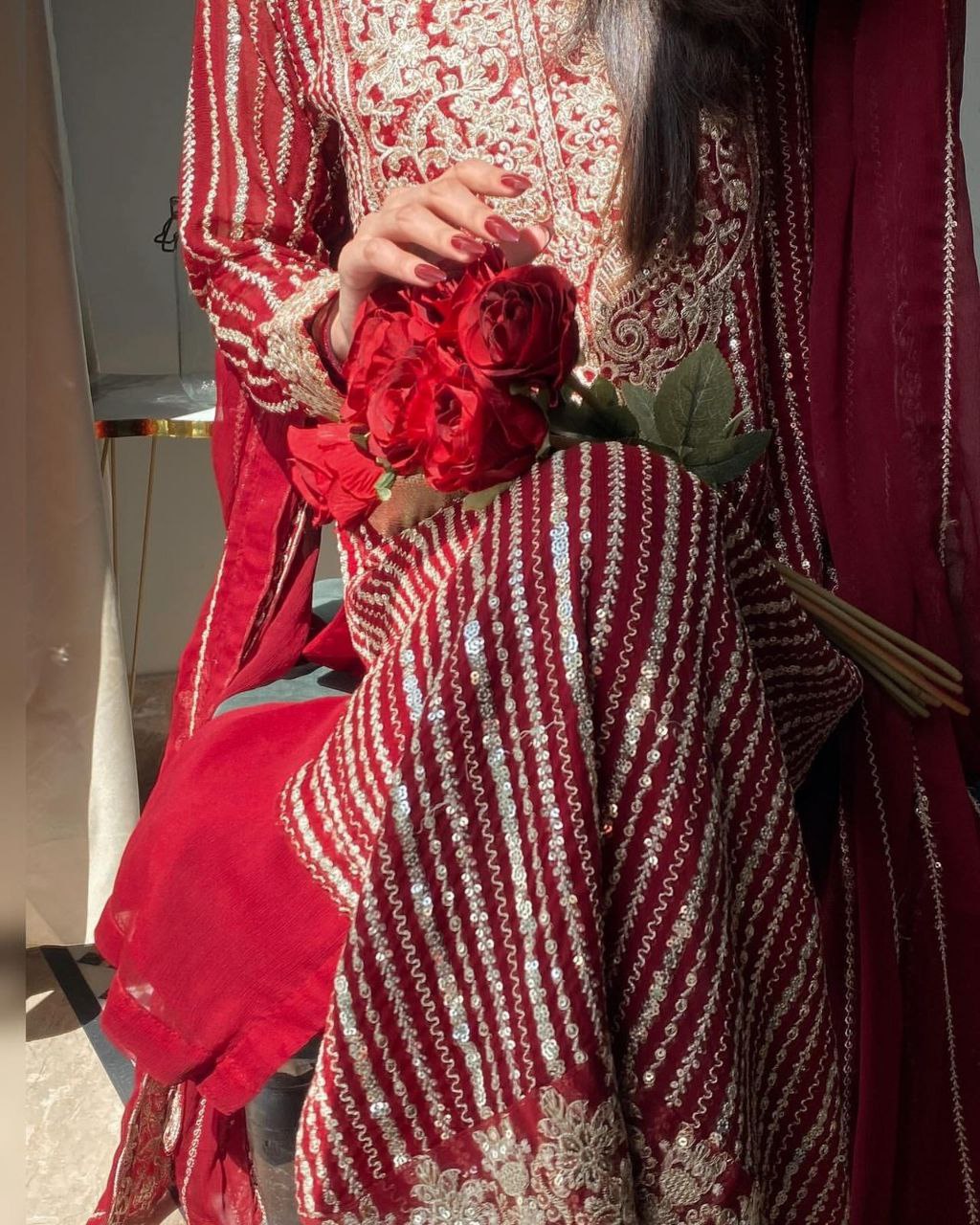Exclusive Red Soft Georgette Sequence Work Pakistani Suit With Dupatta